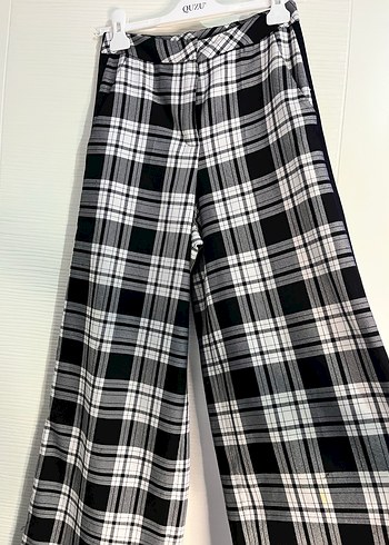 Gri Ekose Desenli Kadın Kumaş Pantolon - Görsel 2