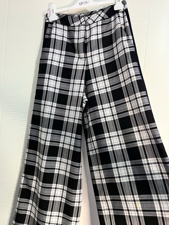 Gri Ekose Desenli Kadın Kumaş Pantolon - Görsel 2