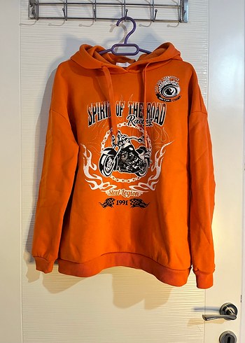 Turuncu Zincir Detaylı Biker Sweatshirt - Görsel 2