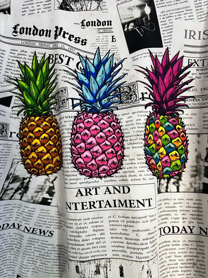 Gazete baskılı uzun kollu bol kesim gömlek - Görsel 3