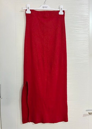 Kırmızı Kadın Uzun Triko etek crop takım - Görsel 4