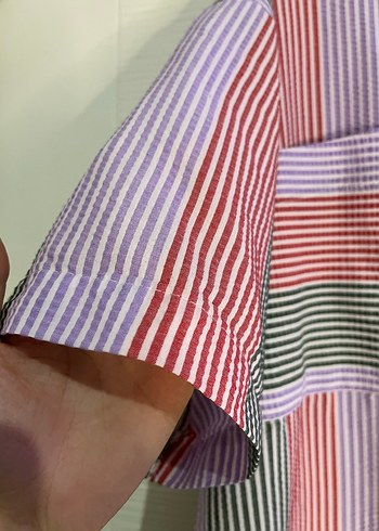 Pastel Renkli Düğmeli Kısa Kollu Kadın Gömlek - Görsel 3