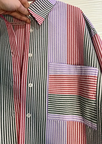 Pastel Renkli Düğmeli Kısa Kollu Kadın Gömlek - Görsel 4