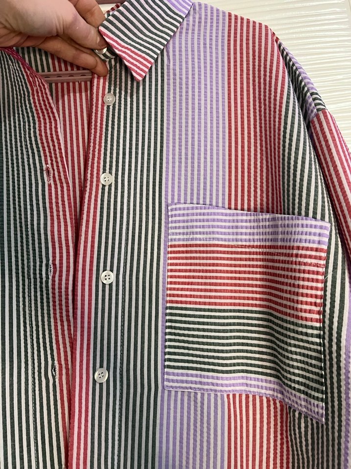 Pastel Renkli Düğmeli Kısa Kollu Kadın Gömlek - Görsel 4