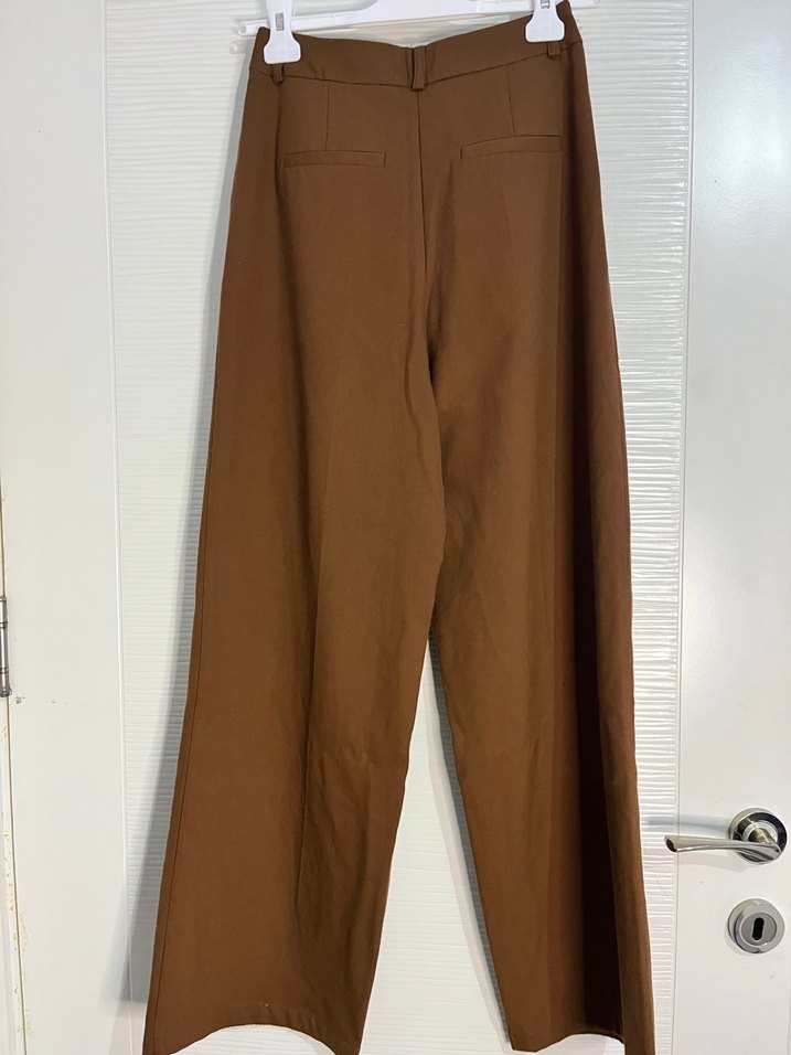 Kahverengi Pilili Kadın Kumaş Pantolon - Görsel 4