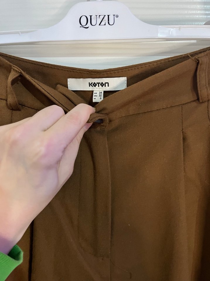 Kahverengi Pilili Kadın Kumaş Pantolon - Görsel 2