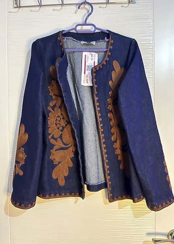Düğmeli Nakışlı Bohem Kadın Denim Ceket - Görsel 2