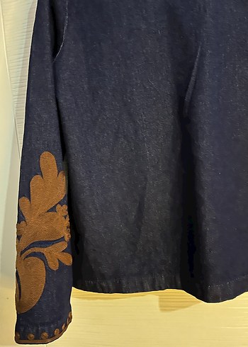 Düğmeli Nakışlı Bohem Kadın Denim Ceket - Görsel 5