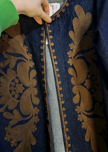 Düğmeli Nakışlı Bohem Kadın Denim Ceket - Görsel 4