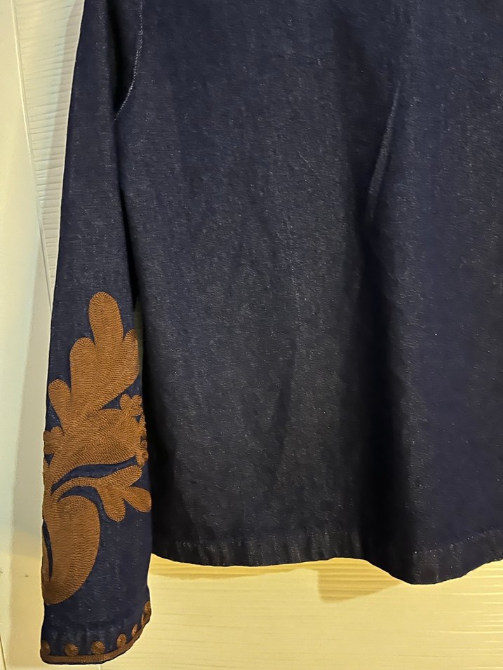 Düğmeli Nakışlı Bohem Kadın Denim Ceket - Görsel 5