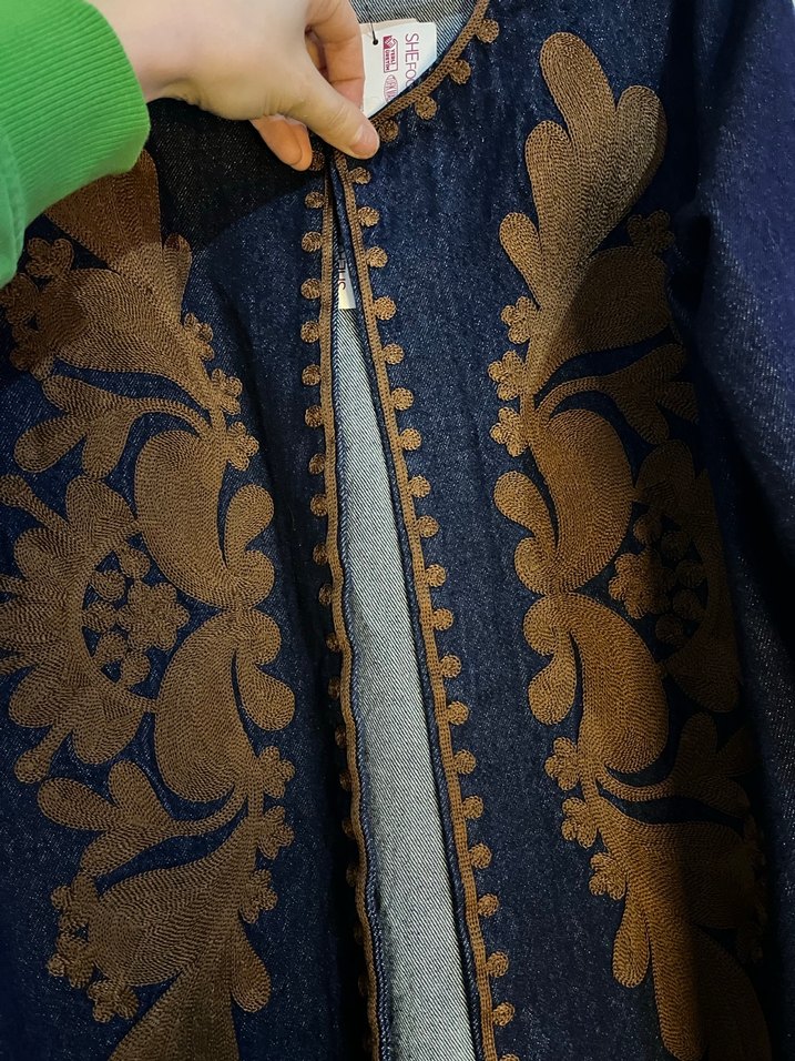 Düğmeli Nakışlı Bohem Kadın Denim Ceket - Görsel 4