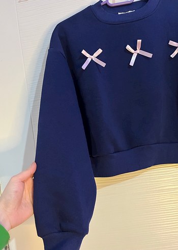 Nakışlı Mavi Kadın Sweatshirt - Görsel 3