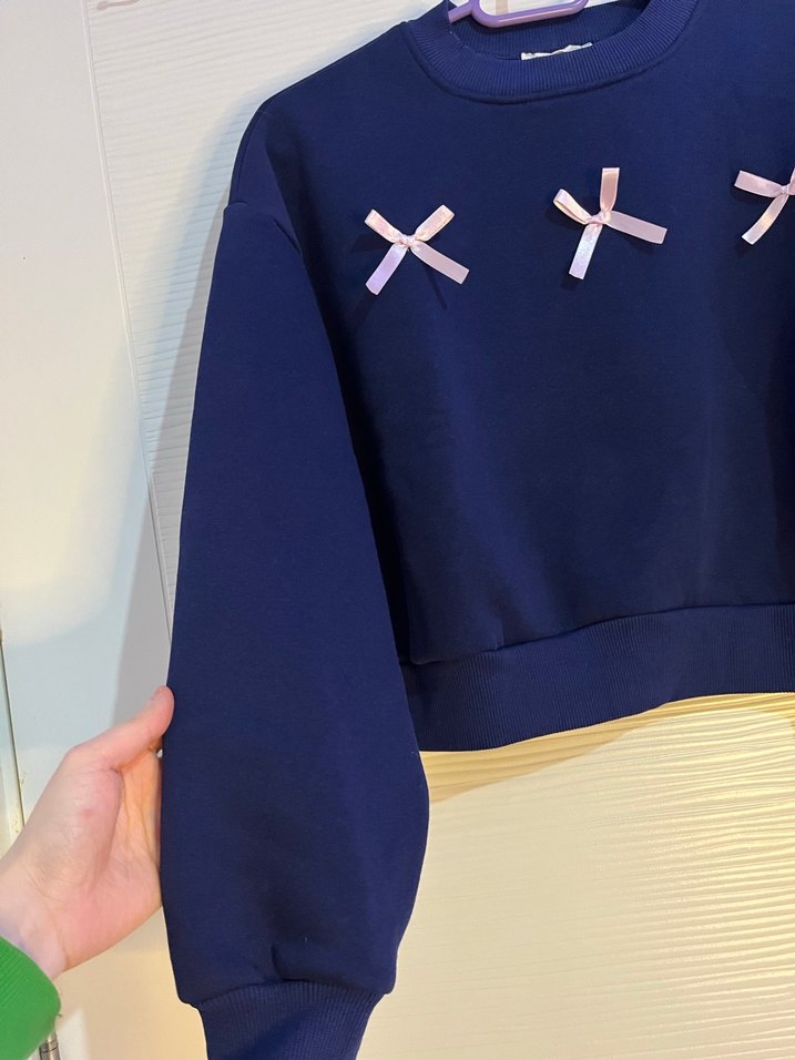 Nakışlı Mavi Kadın Sweatshirt - Görsel 3