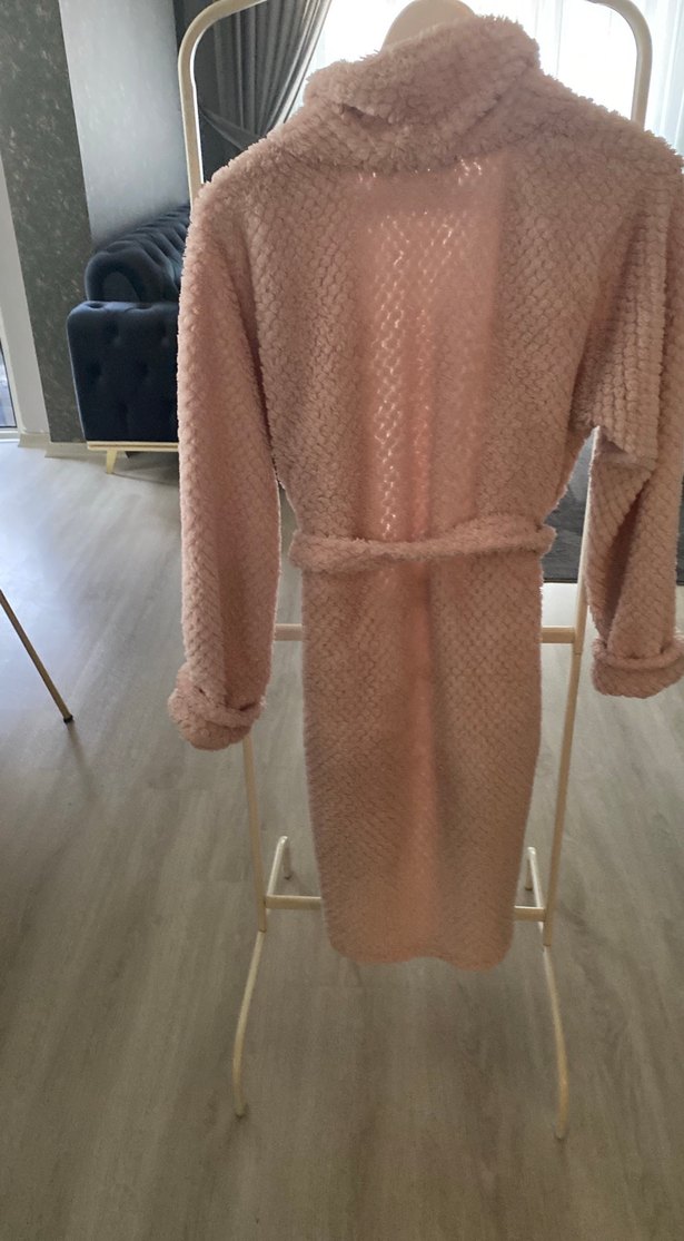 Pembe Midi Kadın Bornoz, Rahat Kesim - Görsel 5