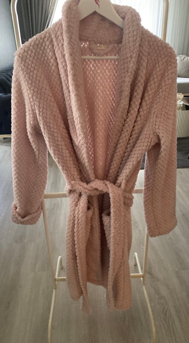 Pembe Midi Kadın Bornoz, Rahat Kesim - Görsel 3