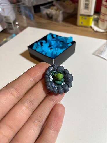 Opal taşlı minyatür kurbağa figür - Görsel 3