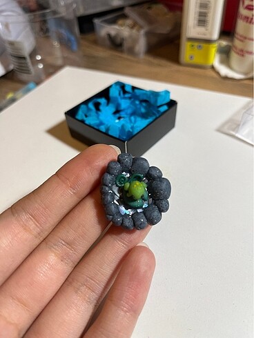 Opal taşlı minyatür kurbağa figür - Görsel 4