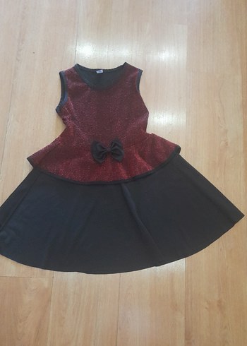 7 Yaş Beden Bordo Fırfırlı Kız Çocuk Elbise