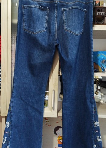 Nakışlı Mavi Denim Kadın Pantolon - Görsel 8