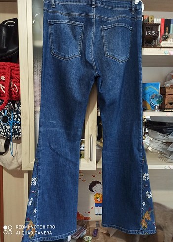 Nakışlı Mavi Denim Kadın Pantolon - Görsel 6