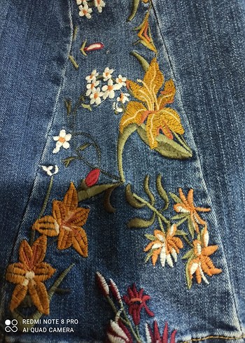 Nakışlı Mavi Denim Kadın Pantolon - Görsel 5