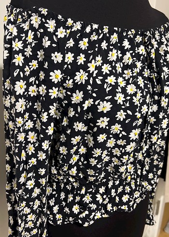 H&M Çiçekli Siyah Uzun Kollu Mini Bluz