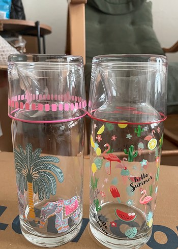 Lc Waikiki Home Pembe Detaylı Cam Bardak ve Sürahi Seti