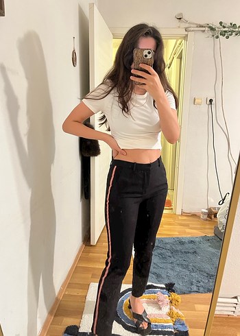 Zara Siyah Slim Fit Midi Boyfriend Pantolon - Görsel 2