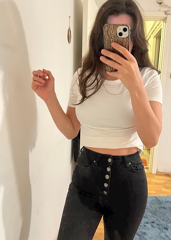 Trendyolmilla Düğmeli Siyah Dar Kesim Kadın Jean - Görsel 2