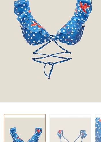 Mavi Puanlı Fırfırlı Mini Bikini Üstü