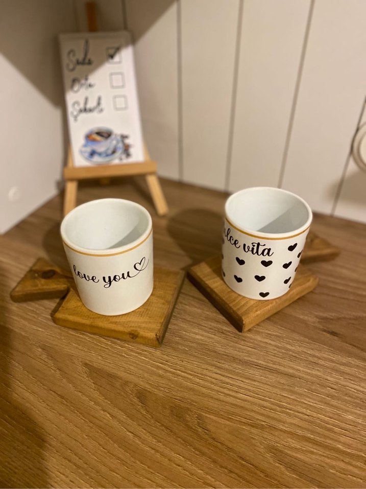 Beyaz Seramik Kalpli ve Yazılı Kupa Seti - Görsel 2
