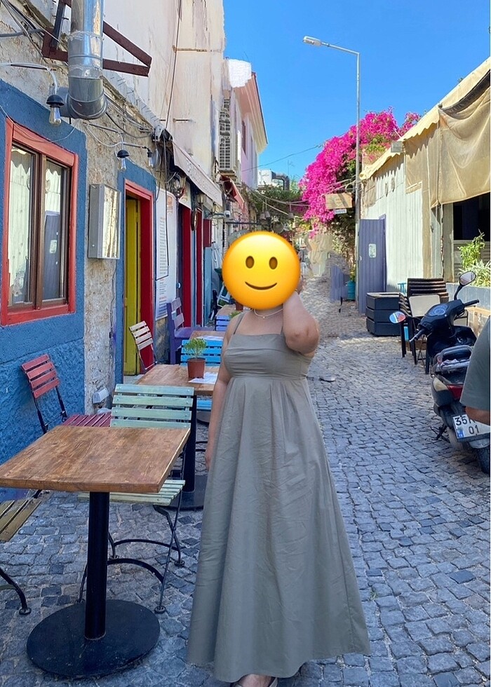 Kadın kare yaka düz elbise - Görsel 5