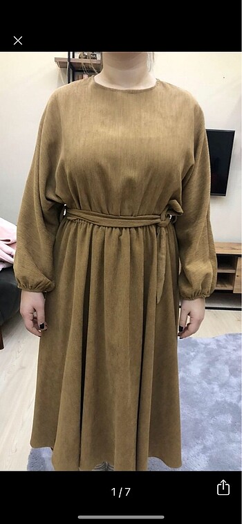 Taba rengi fitilli kadife elbise?