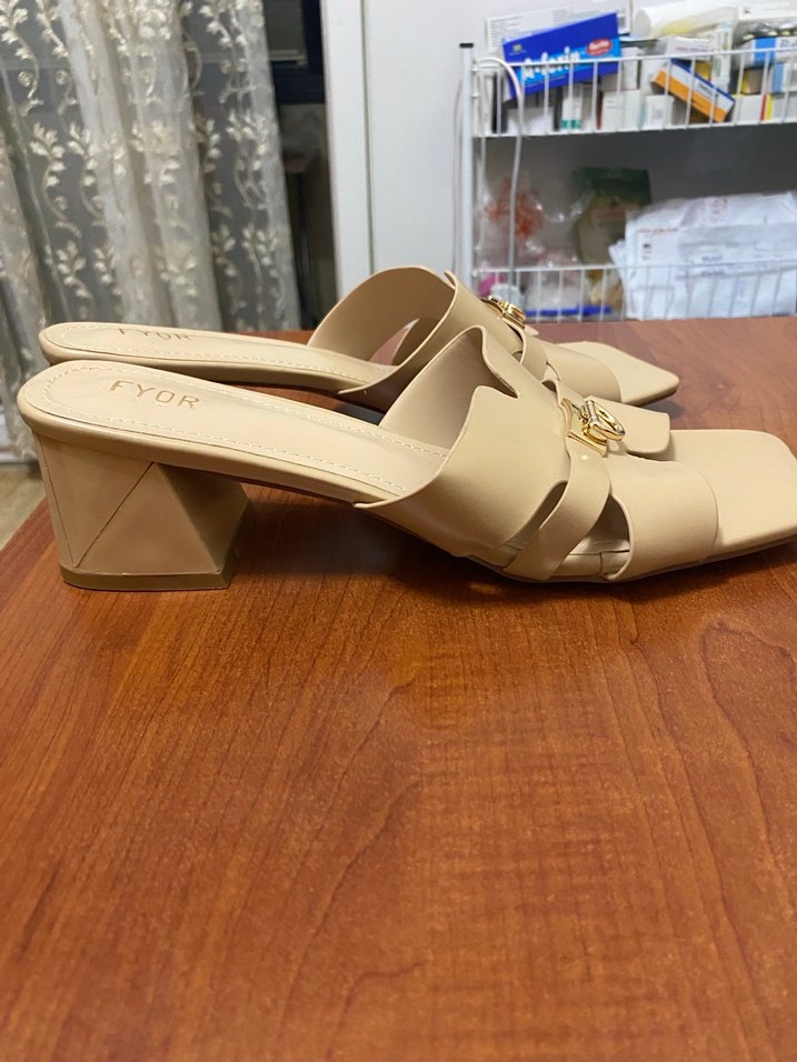 Bej Tokalı Kadın Terlik Blok Topuklu - Görsel 3