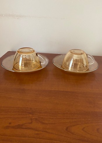 Bej Parlak Cam Fincan ve Tabak Seti - Görsel 2