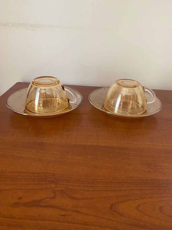 Bej Parlak Cam Fincan ve Tabak Seti - Görsel 2