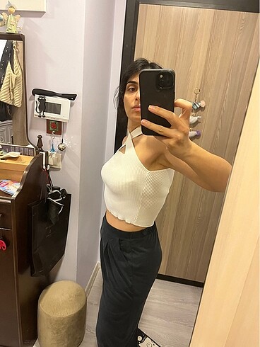 Diğer Beyaz halter yaka crop