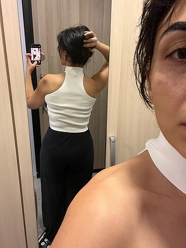 m Beden Beyaz halter yaka crop