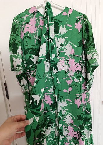 Adl Yeşil Çiçek Desenli Midi Kadın Elbise - Görsel 2