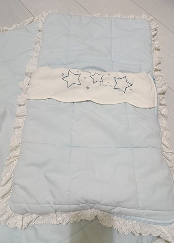 Aziz Bebe Nakış Detaylı Mavi Keten Bebek Uyku Seti - Görsel 2