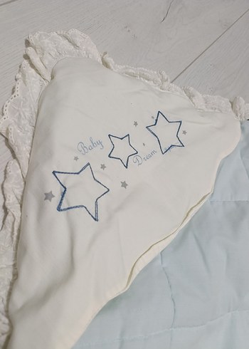 Aziz Bebe Nakış Detaylı Mavi Keten Bebek Uyku Seti - Görsel 7