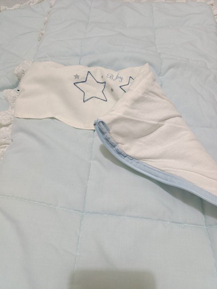 Aziz Bebe Nakış Detaylı Mavi Keten Bebek Uyku Seti - Görsel 4