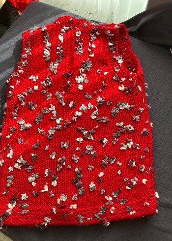 Kırmızı Örgü Kadın Süveter - Görsel 3