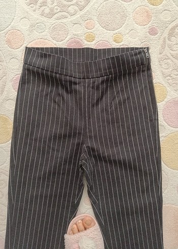 40 Beden Gri Çizgili Pilili Kadın Kumaş Pantolon