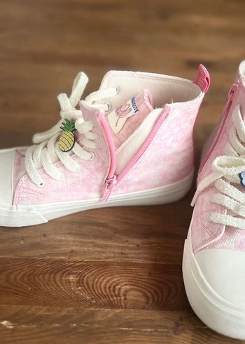 Kız Çocuk Pembe Bağcıklı ve Cırtcırtlı Spor Ayakkabı - Görsel 6