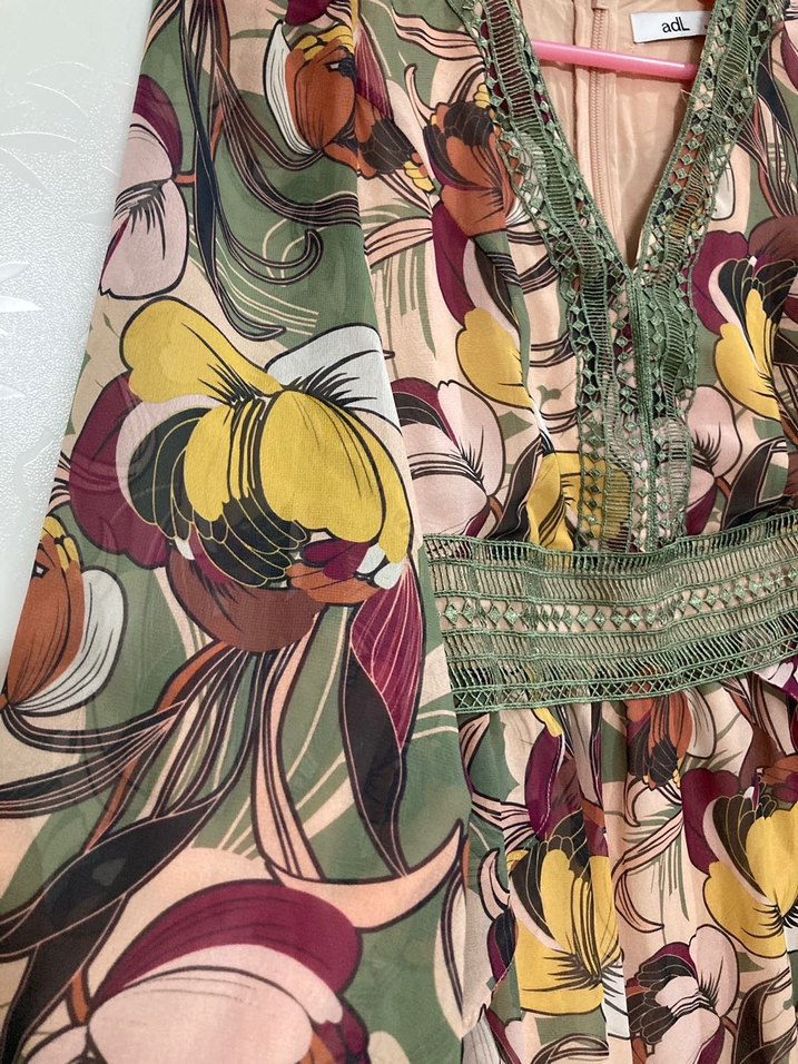 Uzun Kollu Çok Renkli Bohem Elbise - Görsel 2