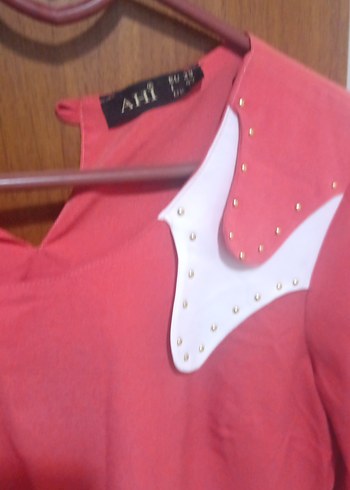 bisiklet yaka şifon kırmızı beyaz gömlek - Görsel 3