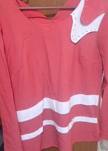 bisiklet yaka şifon kırmızı beyaz gömlek - Görsel 2