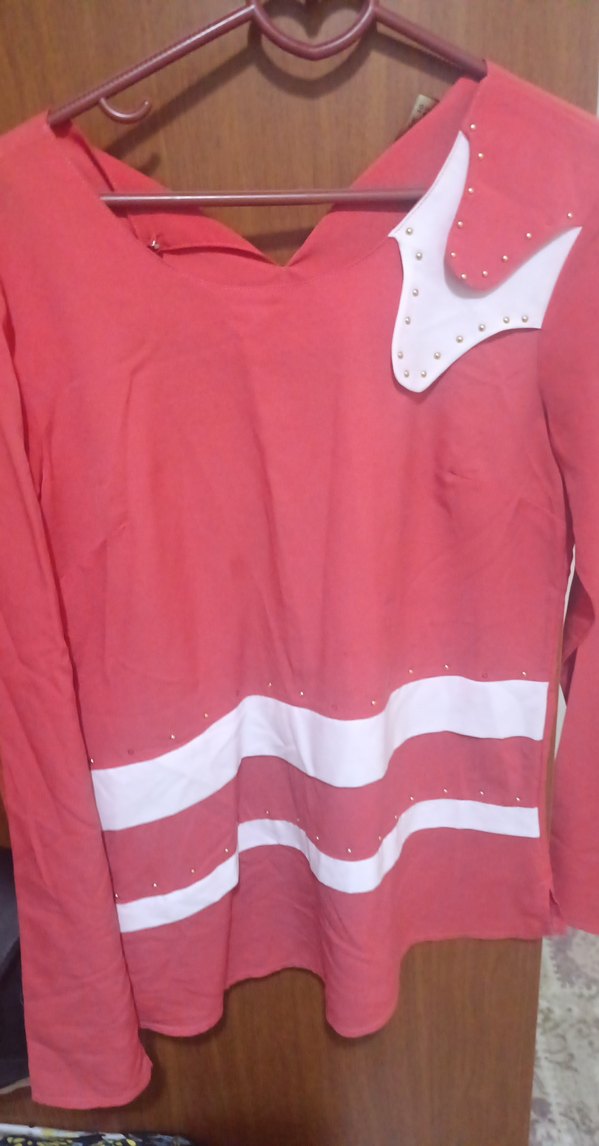 bisiklet yaka şifon kırmızı beyaz gömlek - Görsel 2