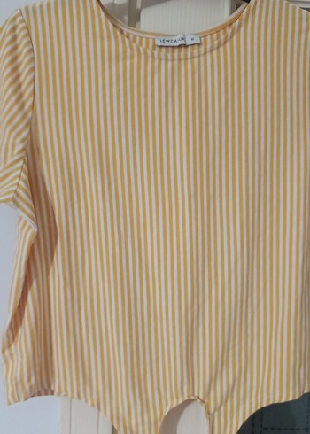 Sarı Çizgili Kısa Kollu Kadın Bluz - Görsel 3